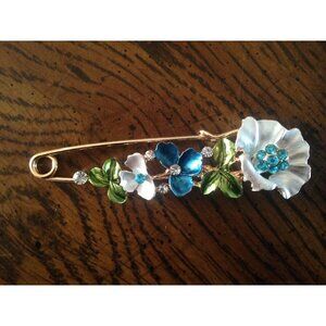 Blue Floral Stock Tie Pin Horse Show Ratcatcher Fox Hunting Eventing Dressage